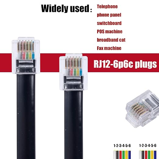 RJ12 Cable Phone Cord RJ12 6P6C Male to Male Straight Wired - Image 7
