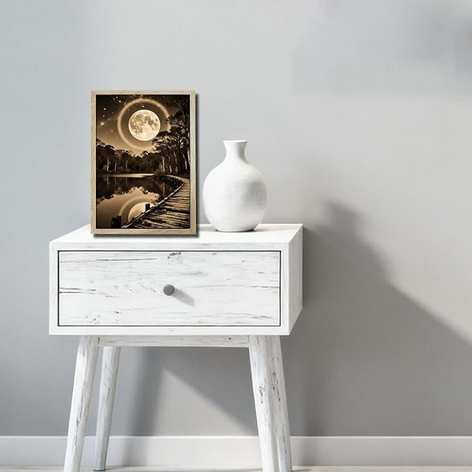 URVIP LED Glowing Photo Frame, 3D Starry-Sky Blue Moon Wall Art, 9x12 Inches Dimmable Light Up Light Painting for Bedroom, Unique Aesthetic Decor, Great Birthday Gift for Women Men
