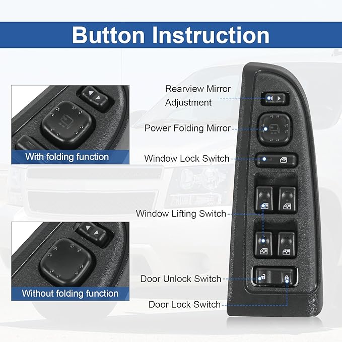 DICMIC Front Driver Side Master Power Window Switch and Door Lock & Black Bezel Assembly Compatible with 2003-2007 Chevrolet, GMC, Cadillac, Hummer Select Model Replace# 15883319, 920-022, DWS-394