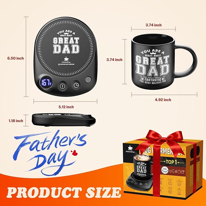 Coffee Mug Warmer - Fastest Heating & Highest Temperature, Coffee Cup Warmer for Desk Auto Shut Off, 4 Temp Settings & 1-12H Timer, Smart Electric Beverage Warme (Cup Warmer Set for dad)
