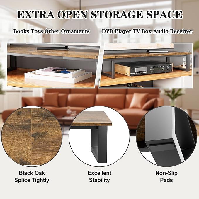 aboxoo 59" Large TV Riser Stand for 32-75 Inch TV, TV Shelf with Steel Legs, Tabletop TV Riser for Home Living Room, Study Office (Brown)