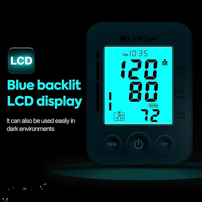 LinkSun Blood Pressure Monitor for Home Use with Large Upper Arm Cuff, Rechargeable Blood Pressure Machine with 100 Memory Recalls for 2 Users, Large LCD Screen, Charging Cable - 2008