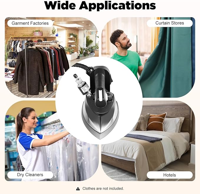 1200W Industrial Electric Steam Iron, Professional Steam Iron with 0.79gal Water Tank and Adjustable Temperature for Garment Factories Curtain Stores Dry Cleaners