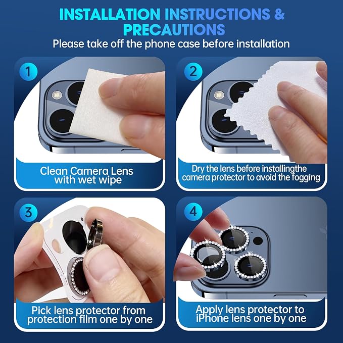 for iPhone 15 Pro/iPhone 15 Pro Max Camera Lens Protector Bling Individual - Image 7