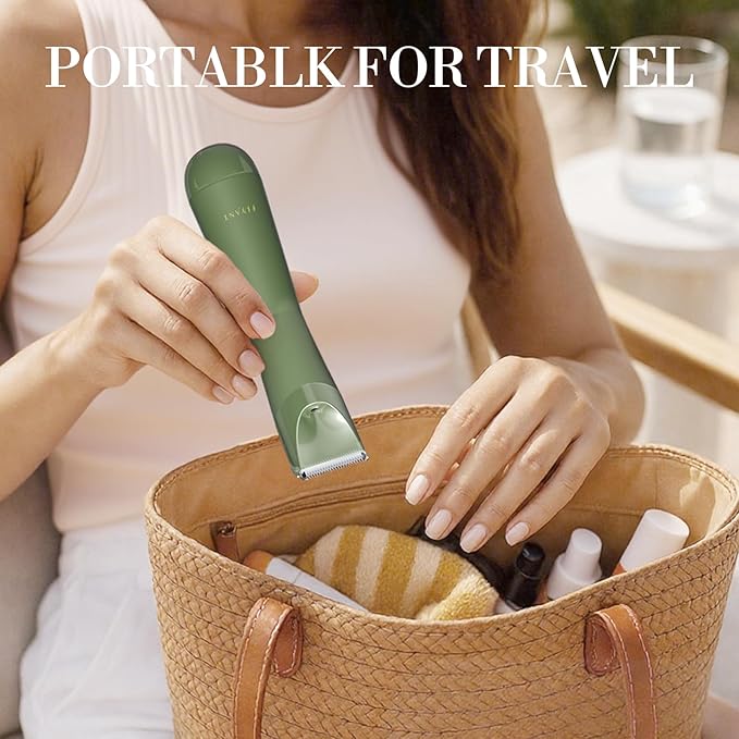 Bikini Trimmer for Women, Flyant 2 in 1 Electric Shaver for Women, Pubic Hair Trimmer Waterproof IPX7 with LED, Bikini Razor for Leg Arm Underarm Bikini Area, Christmas Gifts for Her - Dark Green
