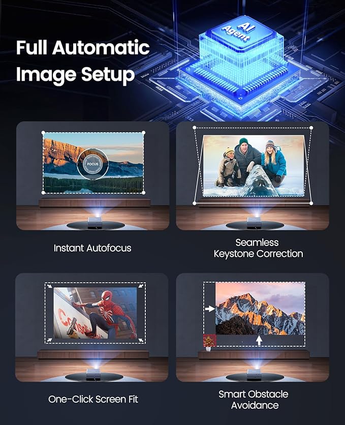 [Built-in Official App/4K Support/Compact]Smart-Projector with WiFi6 and Bluetooth, Outdoor Movie Projector & DoIby , Compatible w/ Netflix/YouTube/PrimeVideo, AI Auto Focus, Portable Home Proyector