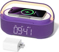 COLSUR Bluetooth Speaker Alarm Clock with Wireless Charger, FM Radio, Adjustable LED Night Light, 6 in 1 Bedroom Portable Speaker 2500mAh, Phone Stand for Bedside, Home, Office, Gift (Purple)
