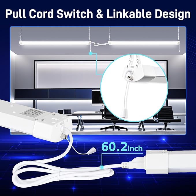 hykolity 4FT 70W LED Shop Light Linkable, 8000lm(300w Equivalent), 5000K Utility Shop Lights for Garages, Workshops, Basements, Hanging or FlushMount, with Power Cord and Pull Chain, ETL, White,1 Pack