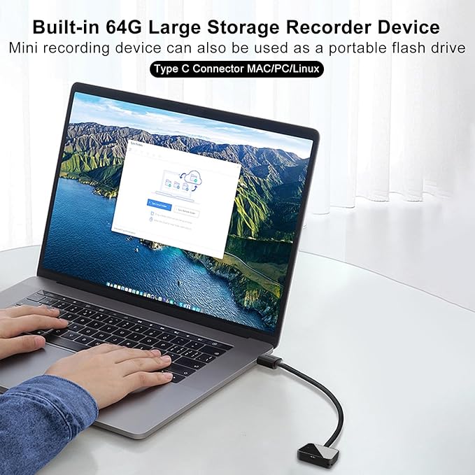 64GB Magnetic Voice Recorder- Mini Voice Recorder with Earphones, Type C Port Continuous Recording Device, Portable Mini Grabadora de Voz, Easy to Use Audio Recorder for Lectures, Interview, Meetings