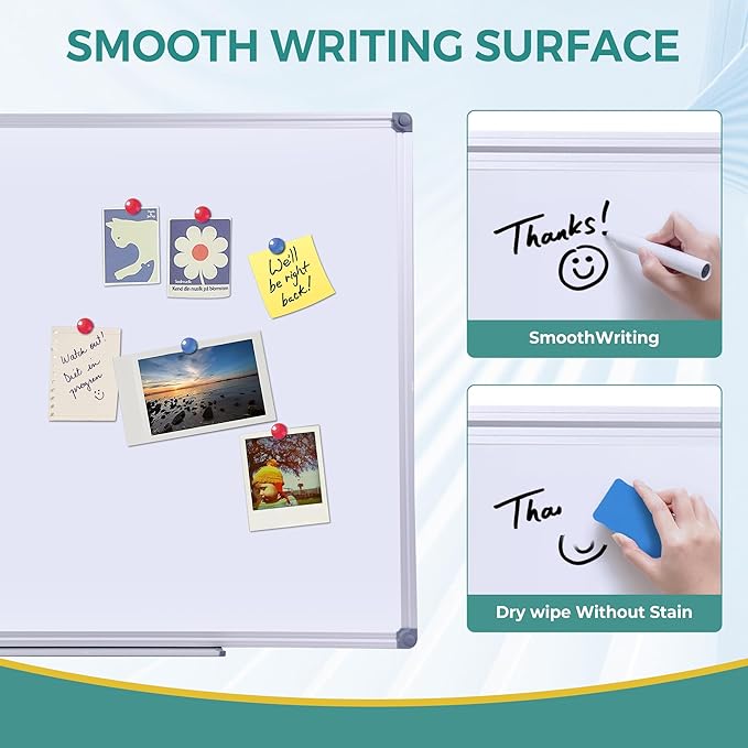 2 Pack 48 x 36 Large Magnetic Dry Erase Board with Removable Marker Tray| Commercial Quality Wall-Mounted Aluminum Message Presentation White Board for Home Office Classroom