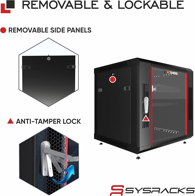 12U Wall Mount Server Rack Cabinet 24” Deep, 19” Network & AV Enclosure - Image 5