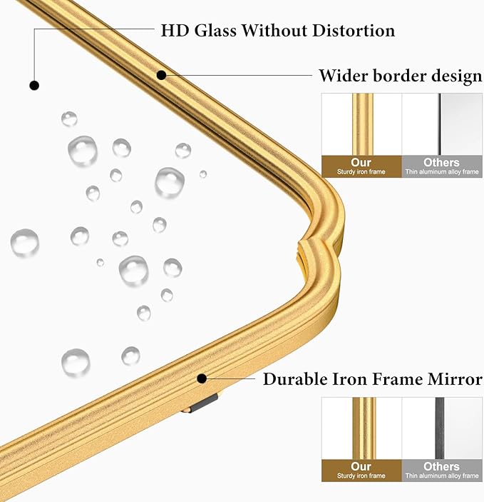 36X24 Inch Gold Bathroom Vanity Mirror for Over Sink, Modern Rounded Corner Fireplace Decor Mirror with Non-Rusting Iron Metal Framed
