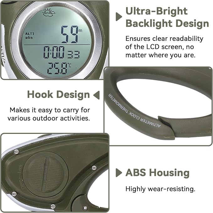 HERCHR Digital Altimeter, Hiking Thermometer Portable Compass - Image 3