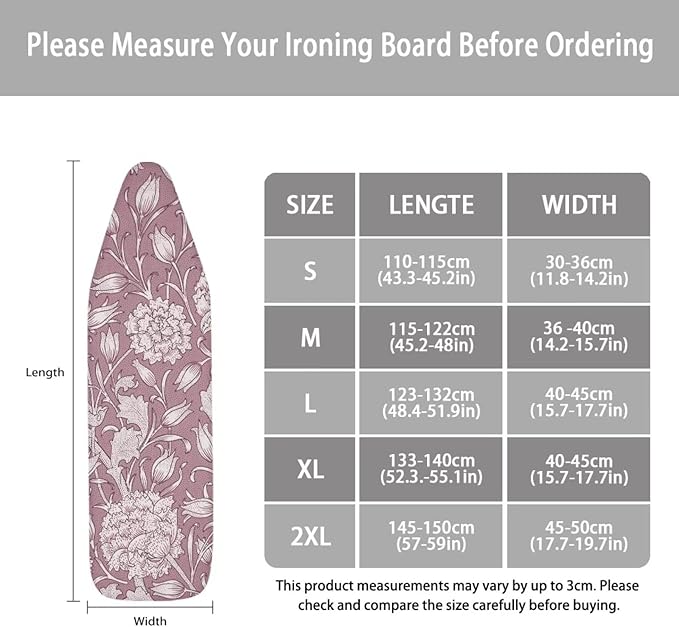 ZCFYGDX Ironing Board Cover,Scorch-Resistant Standard Nose Pocket, Elastic Edges,Iron Decor Covers St&ard Size-M,Nylon Buckle Straps Hook & Loop Fastener Strap,Home Decor Pink Floral Print