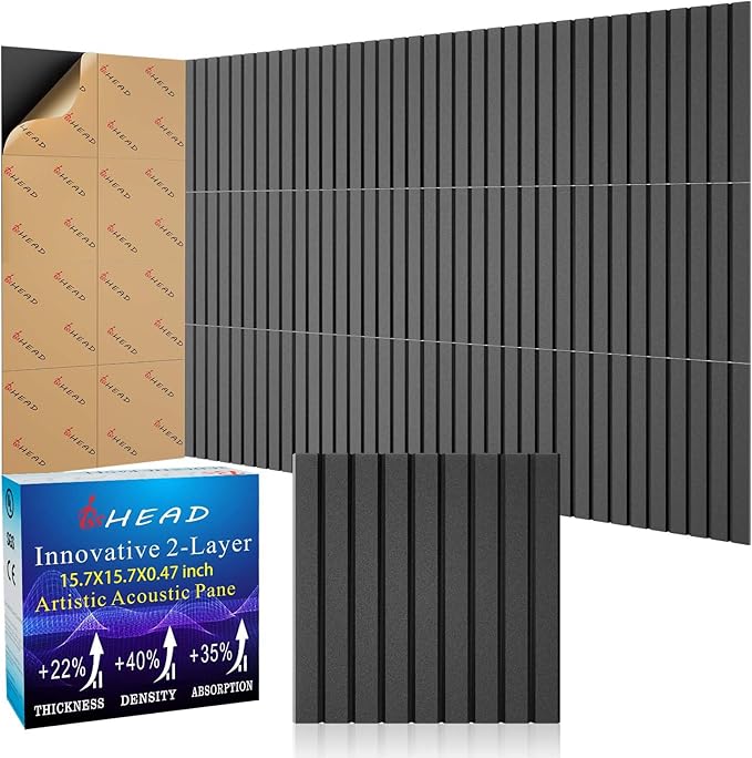 BSHEAD 12 Pack Large Soundproof Wall Panels, 15.7 x 15.7 x 0.47 in Sound Proof Foam Panels for Walls, 1.2lb/ft³ High Density, Thicker 0.47in, Acoustic Panels, Sound Dampening Panels Black