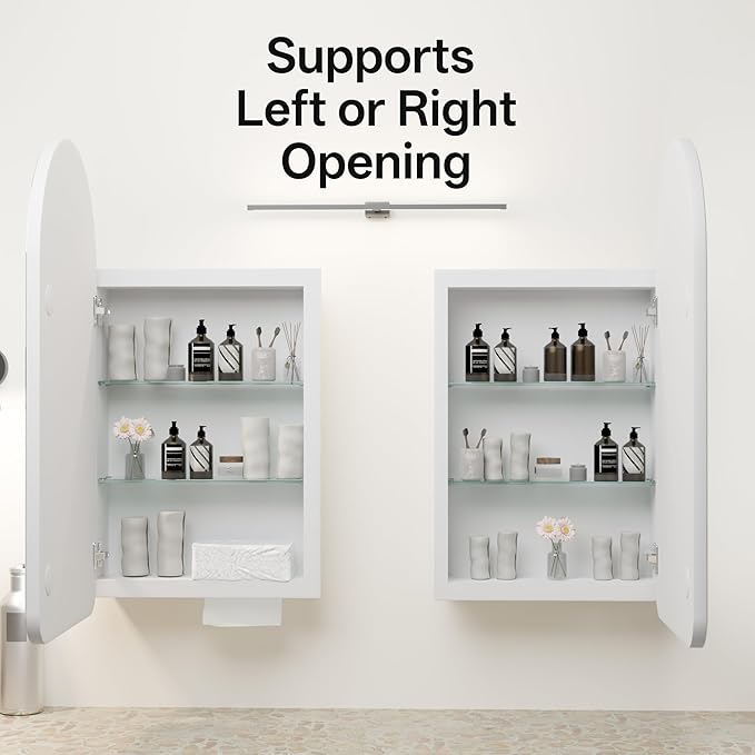 Arched Bathroom Medicine Cabinet with Mirror, No Assembly Needed, Recessed or Surface Mount Wall Storage Cabinet, Mirror Cabinet with Tissue Slot (Bevel, 29.5" L x 15.7" W)