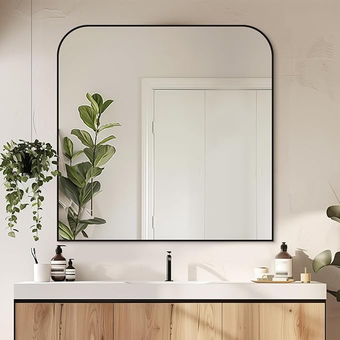 Bathroom Mirror, Wall Mirrors, Black Metal Framed Wall-Mounted Mirrors, Bathroom Vanity Mirror for Over Sink, Living Room, Bedroom, Entryway, 36x36 Inch, Black