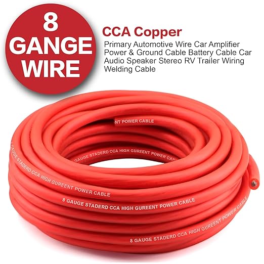 8 Gauge Wire (25ft Each - Red/Black) Copper Clad Aluminum CCA - Primary Automotive Wire,Car Amplifier Power & Ground Cable, 20PCS Lugs Terminal Connectors,60A ANL Fuse Block and Heat Shrink Tubing