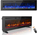 60 inch Ultra-Thin Electric Fireplace Recessed and Wall Mounted with Touch Screen Control Panel/Remote Control- Timer,Realistic 5 Flame - Log & Crystal Hearth Options