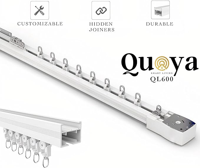 Quoya QL600 Smart Electric Curtain Track, Motorized Motor, Adjustable Track Length, Compatible with Alexa, Google, Siri, Apple Watch (QL600, up to 196 inches (5m))