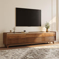 POVISON Fully-Assembled Mid Century Matte Sintered Stone TV Stand with Legs, 94.49" Wood Media Console with Adjustable LED Light, Entertainment Center with Storage for Living Room