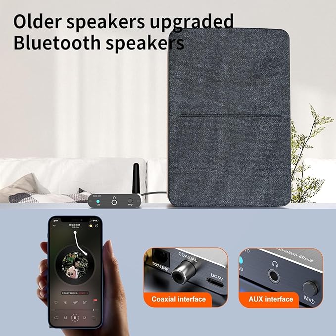 Bluetooth Receiver for Home Stereo, DAC Bluetooth 5.3 Adapter with RCA/Optical/AUX 3.5mm Output, HiFi Audio Wireless Receiver for Old Stereo System (aptX HD aptX Low Latency aptX AAC SBC)