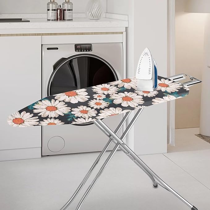 ZCFYGDX Breathable Ironing Board Cover,Resist Scorch Polyester & Staining,Wear & Soil Resistant Covers, Easy Installation 3 Fasteners,Elastic Edges (15 x 48 inch) Oil Painting White Daisy Print