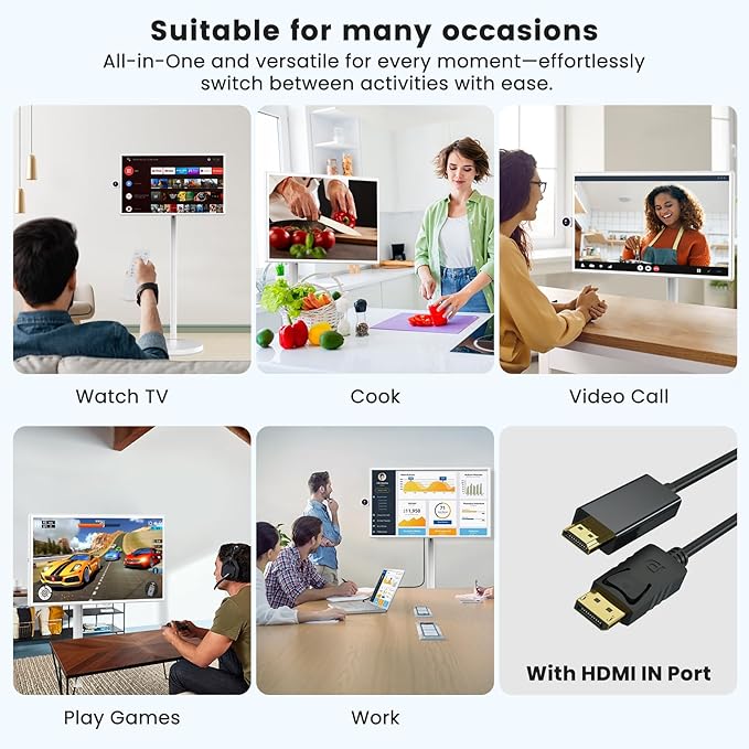 BIGASUO 32-Inch Portable Smart Screen 1080p Portable Monitor with Rotatable Touch Screen, 8G RAM+128G Storage, Android 13 OS, Built-in Battery(4-6H), Rolling TV on Wheels, Remote Control