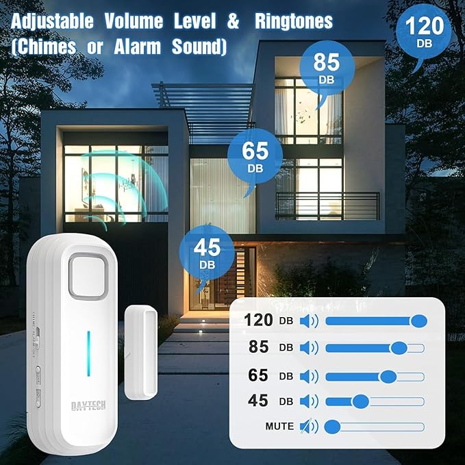 DAYTECH Fridge Door Alarm with Delay 1/2/3/4 mins Adjustable Close Windows Reminder 0-120 dB Refrigerator Alert Wireless Door Ajar Chime for Freezer Fridge Home 1 Set White