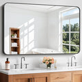 Bathroom Mirror, 55 x 36 inch Black Rectangle Wall Mirror, Metal Frame Rounded Corner Vanity Mirror, Large Wall Mounted Mirrors for Over Sink Bedroom Living Room Horizontal Or Vertical Mounting