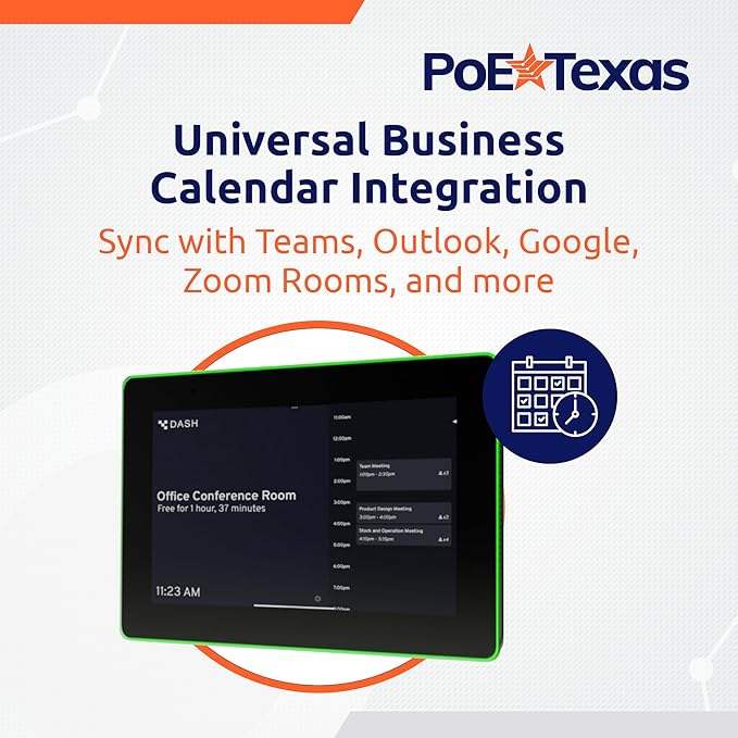 PoE Texas 8" Conference Room Scheduler with Color Changing LED Status - PoE Powered Touch Screen Tablet for Meeting Room Booking - Syncs with All Popular Business Calendars - No Subscription Required