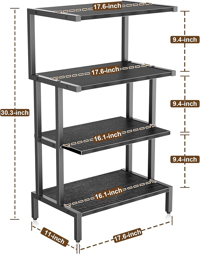 Aquzee Media Stand, Gaming Shelf, 4 Tier Small Electronics Shelves Video Game Console Organizer Cabinet, Wood Stereo Racks AV Shelves for Entertainment Center Storage, Recreation Room Furniture,Black