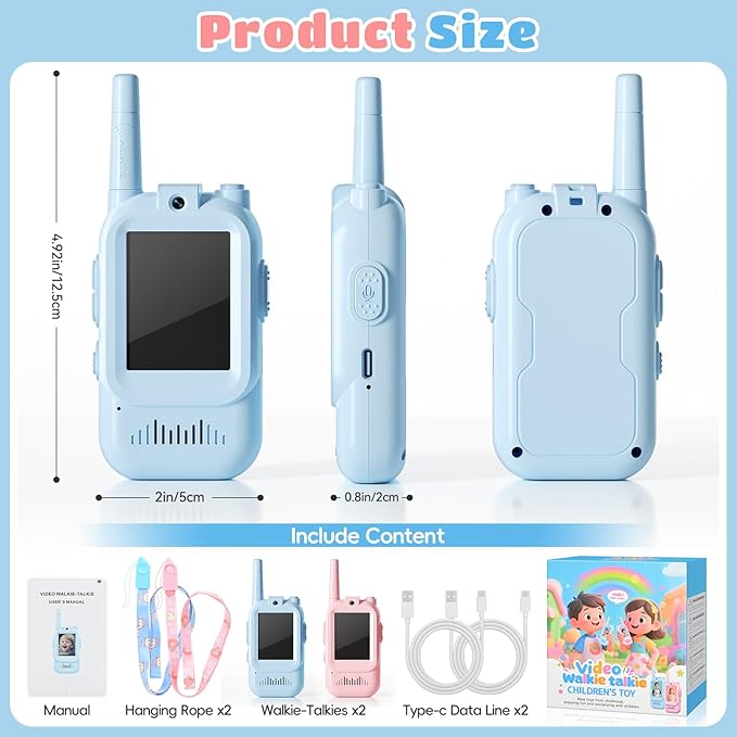 Video Walkie Talkies for Kids – Kids Walkie Talkies 2 Pack with Voice Changer, 1000 Feet Range, Fun Toys for Indoor Play, Camping, Hiking, Travel – Birthday for Boys and Girls Ages 3-10