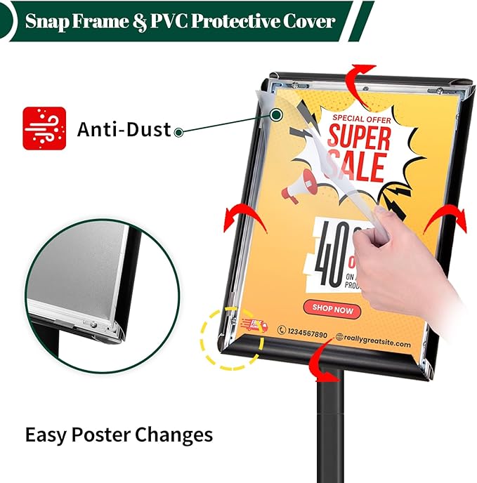 Mutualsign 3Pcs Heavy Duty Pedestal Sign Holder for Display, 11 x 17 inches Adjustable Floor Standing Sign Holder with Weighted Base , Sign Stand for Indoor/Outdoor Advertising，Black