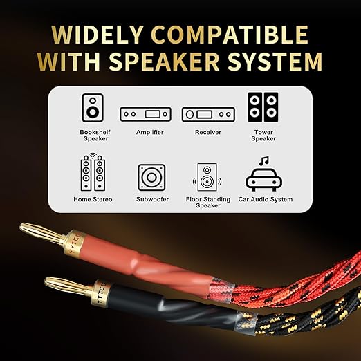 12 AWG 2Pack Audiophile Speaker Cable – Speaker Wire with Banana Plugs,4N OFC Core,Nylon Braid,Audio Wire,Compatible with Amplifier,Speakers,AV Receiver& Home Theater(9.84ft/3m)