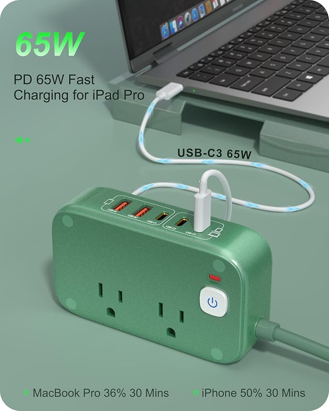 KWRNVO 7-IN-1 Power Strip, 85W PD USB C Power Strip, Desktop Charging Station Outlet Extender with 2 AC Outlets, 3 USB-C and 2 USB-A Ports for Laptop/Phone and More