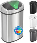 iTouchless 13 Gallon Oval Sensor Trash Can with Odor Filter, Automatic Motion Sensor Kitchen Bin, Soft-Close Stainless Steel, Slim Curved Wastebasket for Narrow Walkways & Islands, Matte Silver