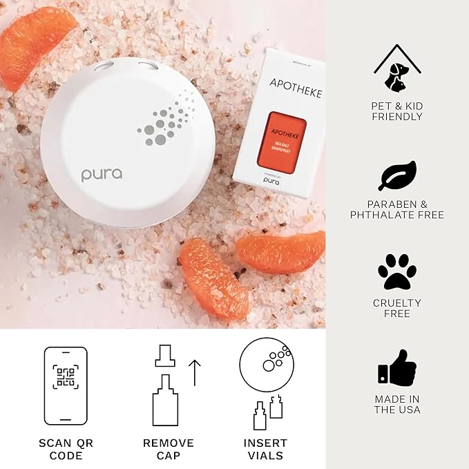 Pura Smart Home Plug-in Diffuser Refills by Apotheke, (Sea Salt Grapefruit) - Pura Fragrance Refills - Long-Lasting Aromatherapy Air Freshener Fragrance Products with Perfume-Grade Essential Oils