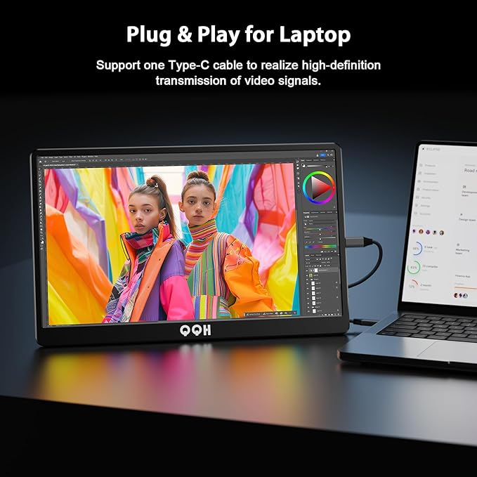 QQH Portable Monitor, 15.6" Portable Travel Monitor for Laptop 1080P FHD IPS Second Screen, USB C HDMI External Gaming Monitor Display for Computer Phone PC PS4 PS5 Xbox Switch (Z1-9)