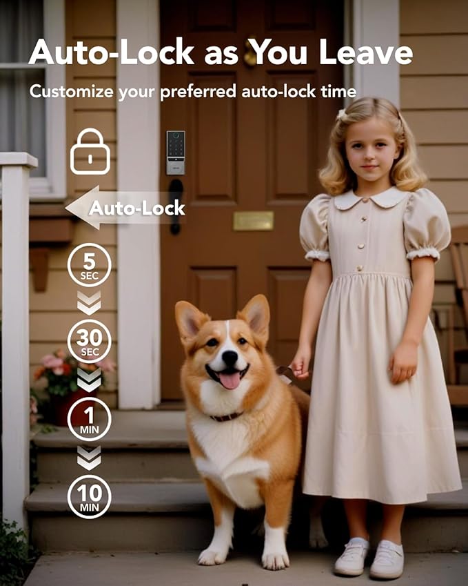 Devo G2 Fingerprint Smart Door Lock, Keyless Entry Door Lock, App Control, Smart Locks for Front Door, Smart Deadbolt Lock, Built-in Bluetooth, Touchscreen Keypad, 8 Months Battery, IP54 Waterproof