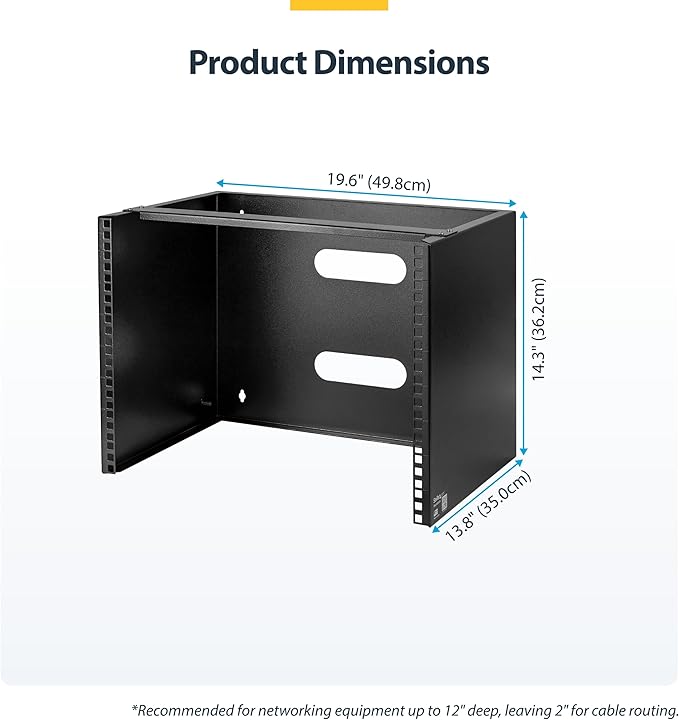 StarTech.com 8U Wall Mount Patch Panel Bracket - 13.75 inch Deep - 19" Patch Panel Rack for Shallow Network Equipment- 80lbs Capacity, TAA (WALLMOUNT8)