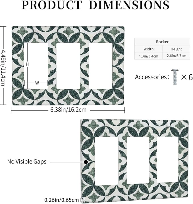 Bvtewkhz Green Luxury Modern Cubic Marble 3 Gang Triple Rocker Decorative Light Switch Covers Electrical Faceplate Switch Plates for Bathroom Kitchen Home