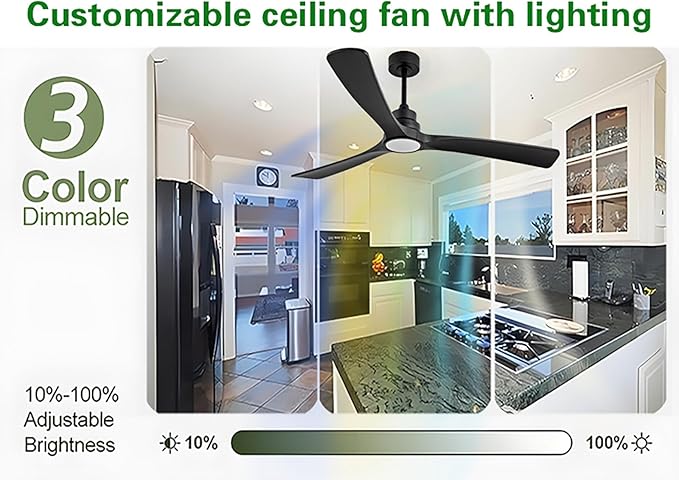 Gaizw Ceiling Fans with Lights, 60 Inch Ceiling Fan with Light and Remote Control, Quiet DC Motor 3 Blade Ceiling Fan for Farmhouse Living Room Bedroom Office Indoor Outdoor(Black Fan)