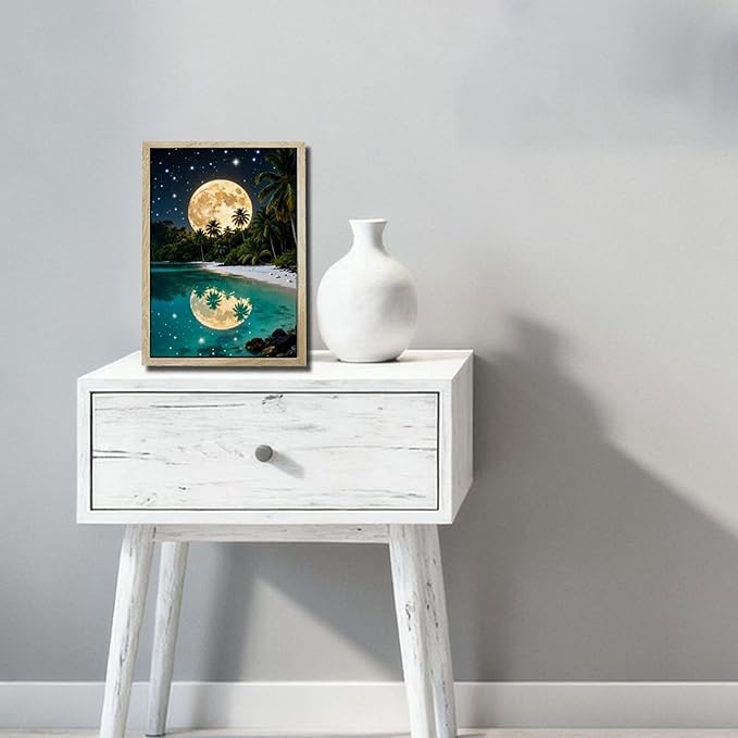URVIP LED Glowing Photo Frame, 3D Starry-Sky Blue Moon Wall Art, 9x12 Inches Dimmable Light Up Light Painting for Bedroom, Unique Aesthetic Decor, Great Birthday Gift for Women Men