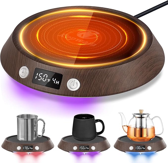 Kepwam Coffee Mug Warmer – 55W Fast Heating Coffee Warmer, 3 Temperature Settings up to 170℉ with LED Lights, 2–9H Timer & Auto Shut-Off, Coffee Cup Warmer Gift for Women & Men, Office/Home Use