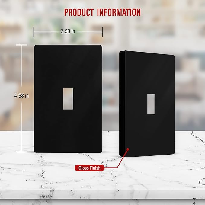ENERLITES Screwless Toggle Switch Wall Plate, Child Safe Light Switch Cover, Standard Size 1-Gang 4.68" x 2.93", Unbreakable Polycarbonate Thermoplastic, UL Listed, SI8811-BK, Glossy, Black
