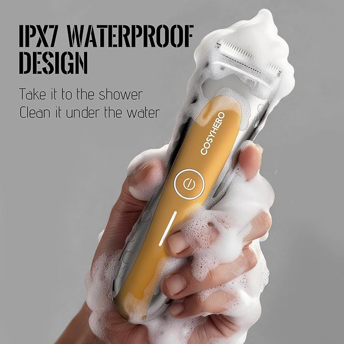 COSYHERO Manscape Groin & Body Hair Trimmer for Men, Electric Ball Shaver & Pubic Grooming Kit, LED Light, IPX7 Waterproof Wet/Dry Groomer, Rechargeable Manscaper with Ceramic Blades (Gold)