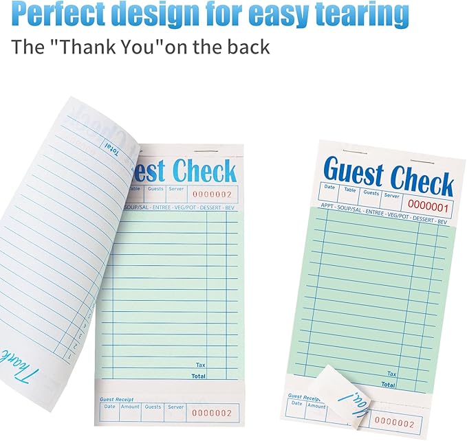 40 Pack/2000 Tickets Guest Checks Books for Servers, Green Server Books for Waitress, Server Note Pads for Restaurants