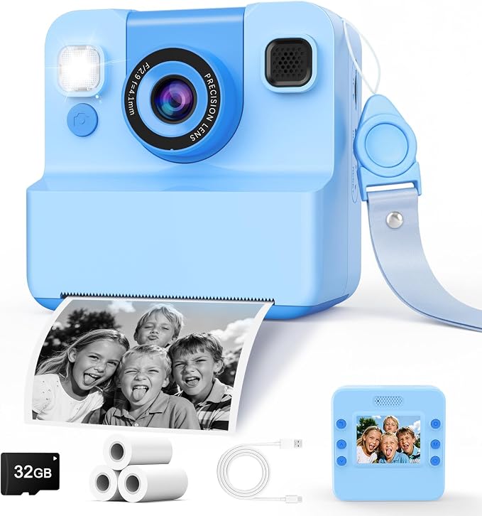 Kids Camera Instant Print with Flip Lens, 1080P HD Video Inkless Toddler by CIGXAVO