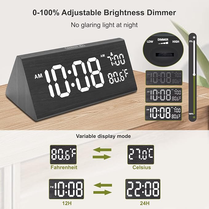 DreamSky Wooden Digital Alarm Clock - Image 5